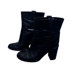 KATE SPADE Baise Pull-On Black Calf Leather Boot 4" Stacked Heel Size 8.5